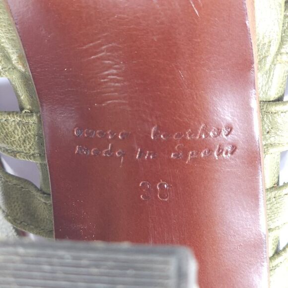 CHIE MIHARA Women's US7-7,5 EU38 Oliv Green Leather Caged Heels Strappy Sandals - Picture 12 of 16